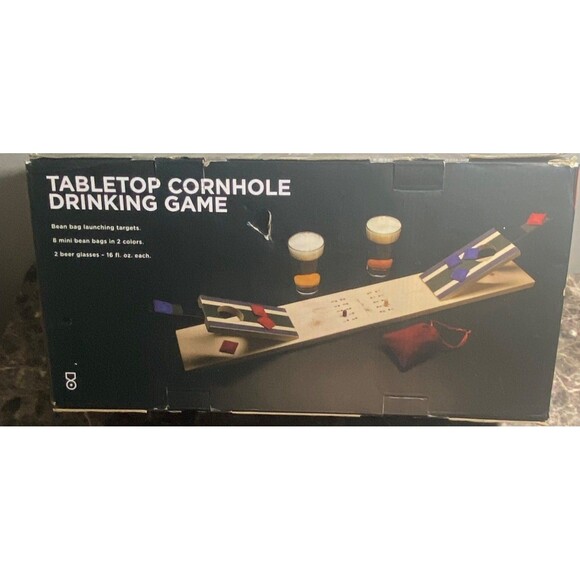 Polished Other - Tabletop Cornhole Drinking Game Set W/ 8 Mini Bean Bags 2 Colors & 2 Beer Glasse